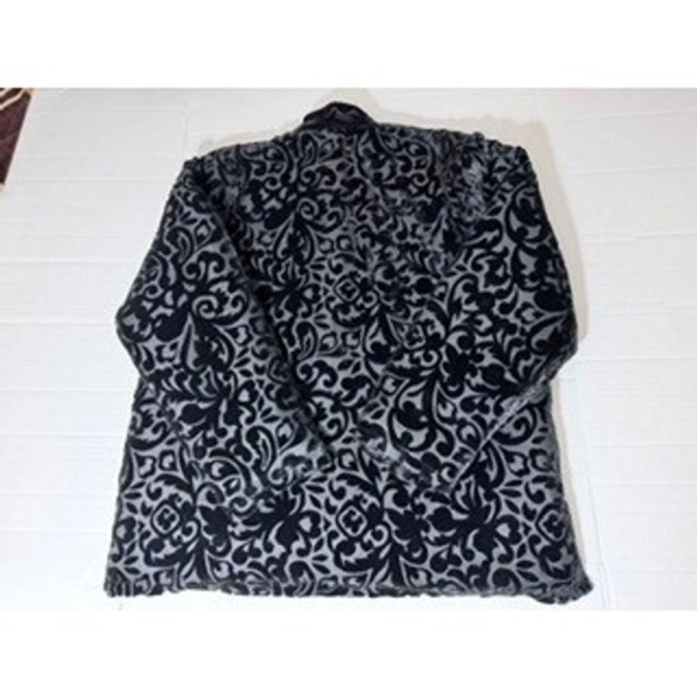 Heaven XXL Black Grey Burnout Velvet Damask Quilted Jacket Frog Button Mandarin - Picture 7 of 8